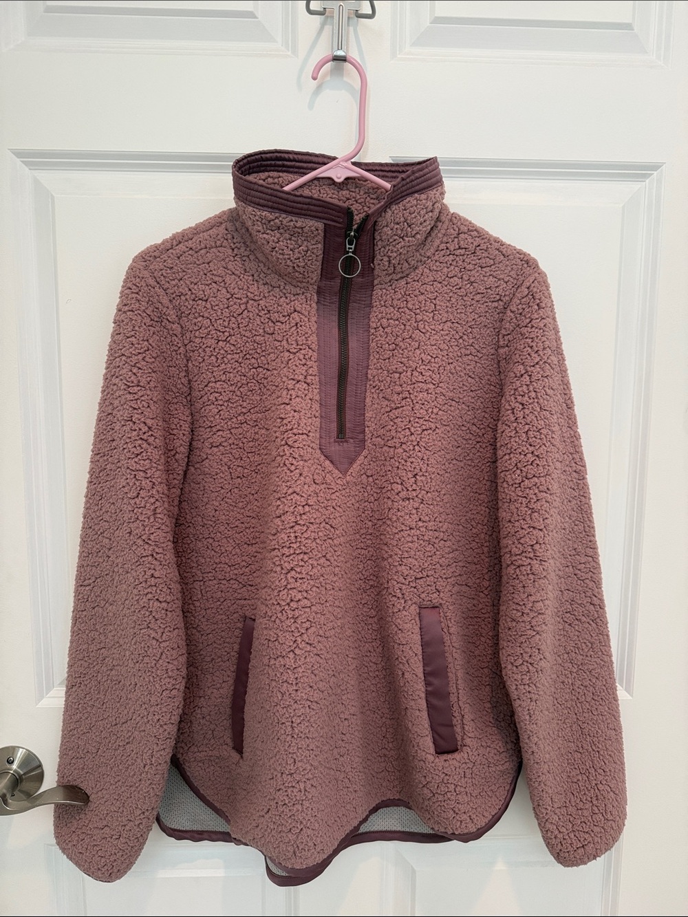 Abercrombie & Fitch Mauve Sherpa Quarter-Zip Pullover